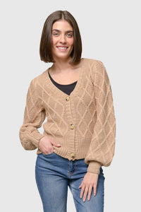 Argyle Balloon Sleeve Cardigan