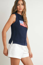 Load image into Gallery viewer, Flag Print Knitted Sleeveless Sweater - BMW7749: NAVY MULTI / M