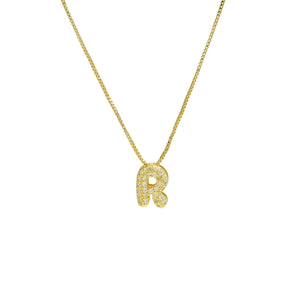 Mini CZ Initial Necklace with charms: P Initial & Necklace