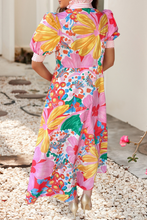 Load image into Gallery viewer, LDC Striped Trim Button Downv Floral Vacation Dress: Pink / S