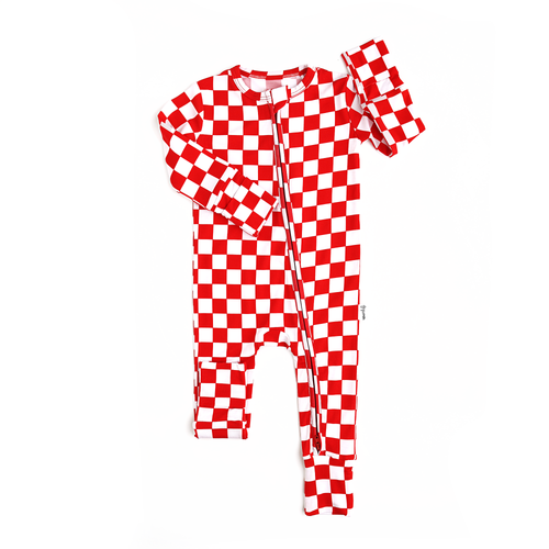 Beck Red Checks Zip Bamboo Christmas Pajamas Kids Sleepies : 3-6m