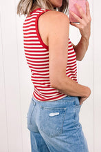 Load image into Gallery viewer, Striped Buttoned Ribbed Knit Tank Top: Red Stripe / L