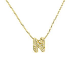 Mini CZ Initial Necklace with charms: H Initial & Necklace