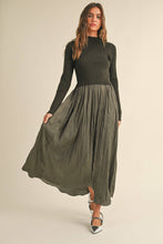 Load image into Gallery viewer, D3778  SWEATER COMBO WOVEN DRESS: OLIVE / M