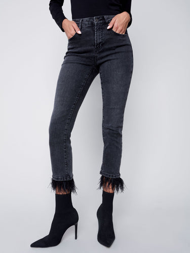 Charlie B. Charcoal Jeans with Hem Detail