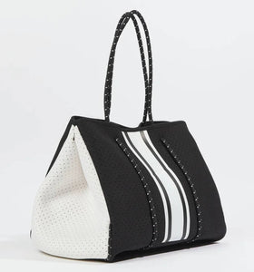 The Ella Tote Black With White Stripes