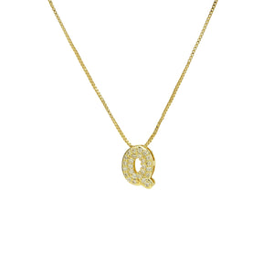 Mini CZ Initial Necklace with charms: J Initial & Necklace