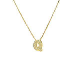 Mini CZ Initial Necklace with charms: R Initial & Necklace