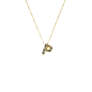 Initial Balloon Bubble Gold Necklace: G / GOLD SMOOTH