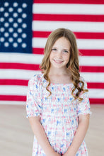 Load image into Gallery viewer, Vintage Flags Smocked Ruffle Dress