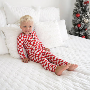 Beck Red Checks 2P Set Christmas Bamboo Pajamas Kids Sleepie: 4/5