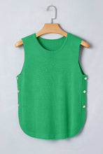 Load image into Gallery viewer, Side Button Round Neck Knit Sleeveless Sweater: Bright Green / L