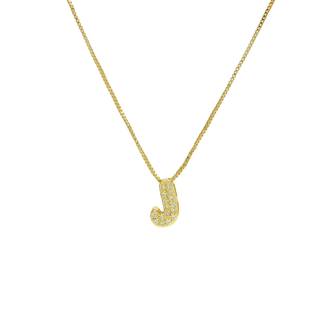 Mini CZ Initial Necklace with charms: J Initial & Necklace