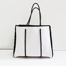 Load image into Gallery viewer, The Ella Neoprene Tote white with Black Wovens sides