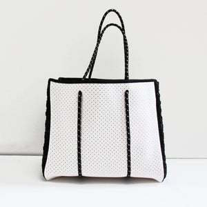 The Ella Neoprene Tote white with Black Wovens sides