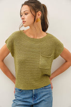 Load image into Gallery viewer, PATCH POCKET DOLMAN CAP SLEEVE KNIT: SAGE / ML