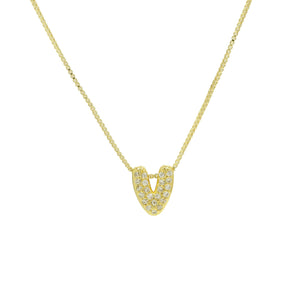 Mini CZ Initial Necklace with charms: L Initial & Necklace
