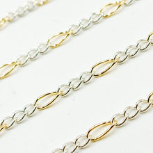 Load image into Gallery viewer, 2431CTT. Gold Filled and Sterling Silver Figaro Style Chain: 1 Ft. / 5.1mm-6mm / Figaro