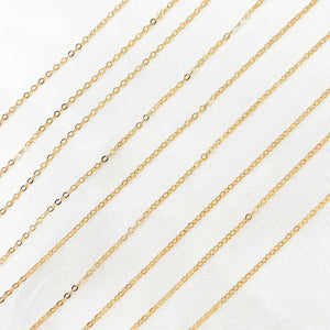 1025F. 14K Gold-Filled Flat Cable Chain: 1.1mm-2mm / 1 Ft. / Cable