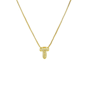 Mini CZ Initial Necklace with charms: P Initial & Necklace