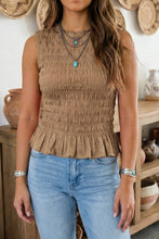 Load image into Gallery viewer, LDC Western Solid Round Neck Shirred Sleeveless Tank Tops: Fiery Red / L