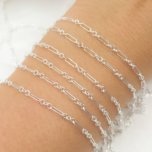 193SS. Sterling Silver Long & Short Link Chain: 1 Ft. / 2.1mm-3mm / Long & Short