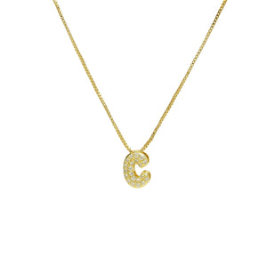 Mini CZ Initial Necklace with charms: R Initial & Necklace