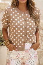 Load image into Gallery viewer, Polka Dot Short Sleeve Button Down Sweater Cardigan: Dark Khaki / M