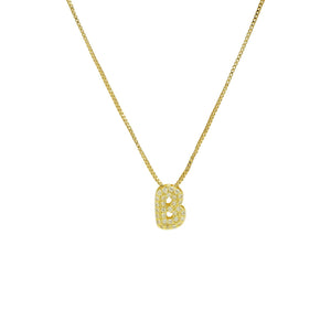 Mini CZ Initial Necklace with charms: R Initial & Necklace