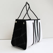 Load image into Gallery viewer, The Ella Neoprene Tote white with Black Wovens sides