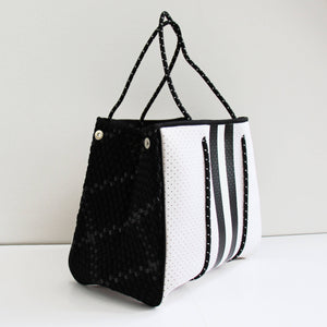 The Ella Neoprene Tote white with Black Wovens sides