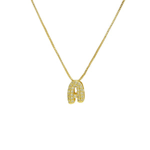 Mini CZ Initial Necklace with charms: R Initial & Necklace