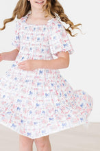Load image into Gallery viewer, Vintage Flags Smocked Ruffle Dress