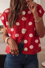 Load image into Gallery viewer, Casual Shift Sleeveless Polka Dots Round Neck Sweater Vest: Red / L