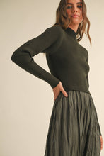 Load image into Gallery viewer, D3778  SWEATER COMBO WOVEN DRESS: OLIVE / M