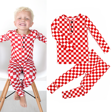 Load image into Gallery viewer, Beck Red Checks 2P Set Christmas Bamboo Pajamas Kids Sleepie: 4/5