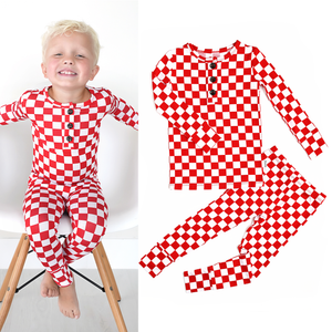 Beck Red Checks 2P Set Christmas Bamboo Pajamas Kids Sleepie: 4/5