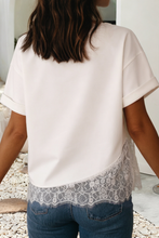 Load image into Gallery viewer, Asymmetric Lace Hem Patchwork Tee: White / XL