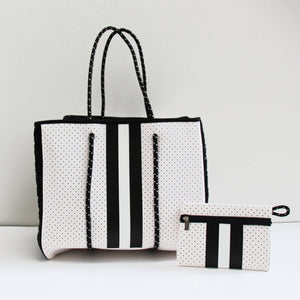 The Ella Neoprene Tote white with Black Wovens sides