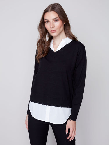 Charlie B. Black Sweater with White Shirt