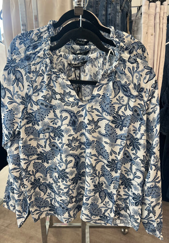 Charlie B Printed Long Sleeve Popover Blouse