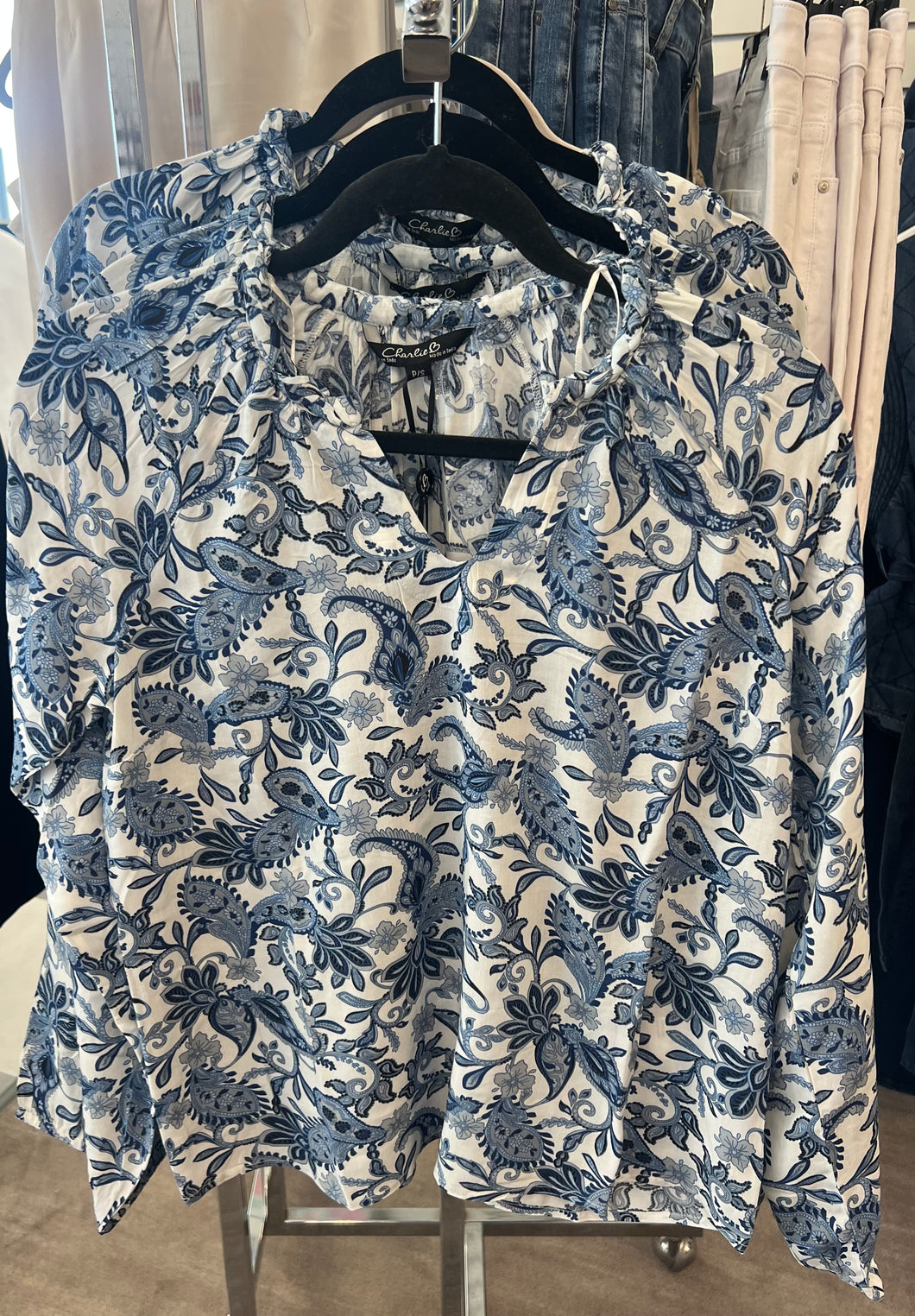 Charlie B Printed Long Sleeve Popover Blouse