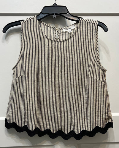 Blu Pepper Stripe Wave Trim Sleeveless Top