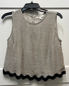 Blu Pepper Stripe Wave Trim Sleeveless Top