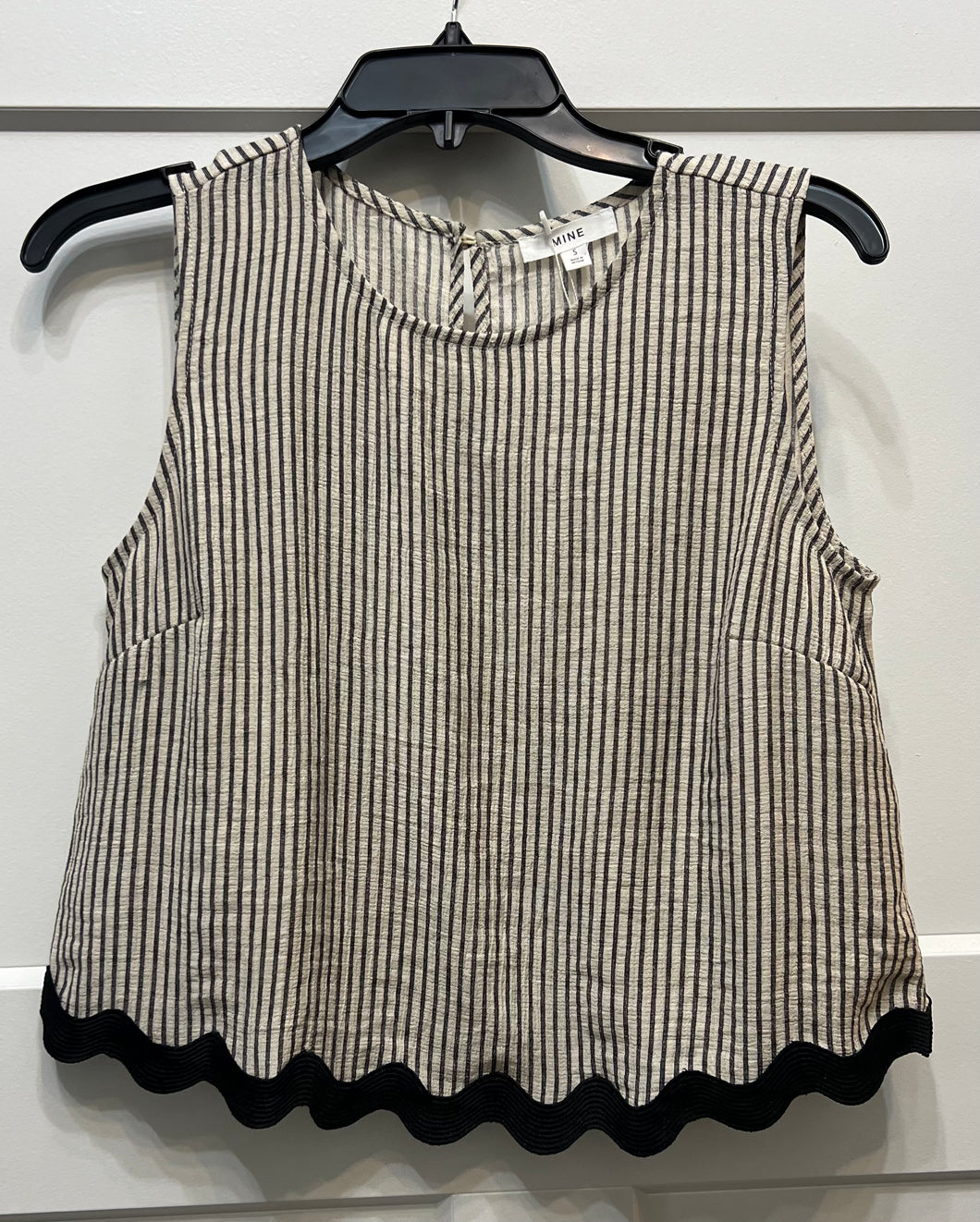Blu Pepper Stripe Wave Trim Sleeveless Top