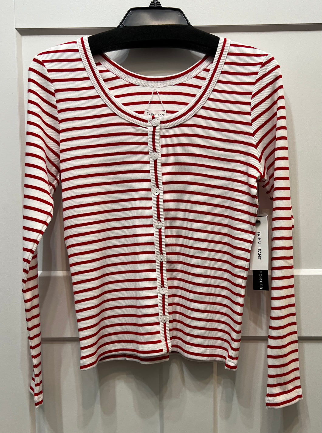 Tribal Red & White Striped Long Sleeve