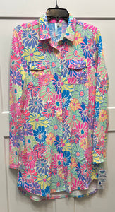 Beachtime Long Sleeve Collar Dress - Flowers