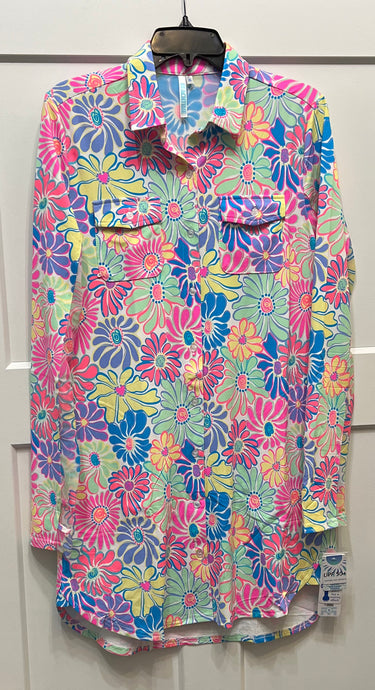 Beachtime Long Sleeve Collar Dress - Flowers