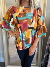 Load image into Gallery viewer, Multiples Abstract Ruffle Sleeve Top