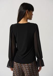 Joseph Ribkoff Black Ruffle Sleeve Top